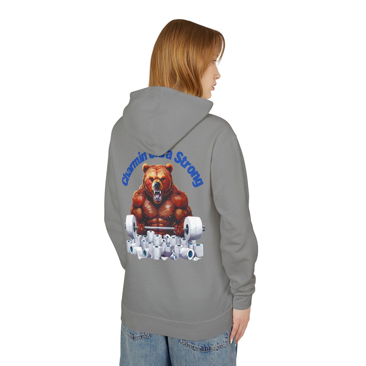 Funny Unisex Lightweight Hooded Sweatshirt - 'Chillin' Like A Strong Bear' Gym Apparel
